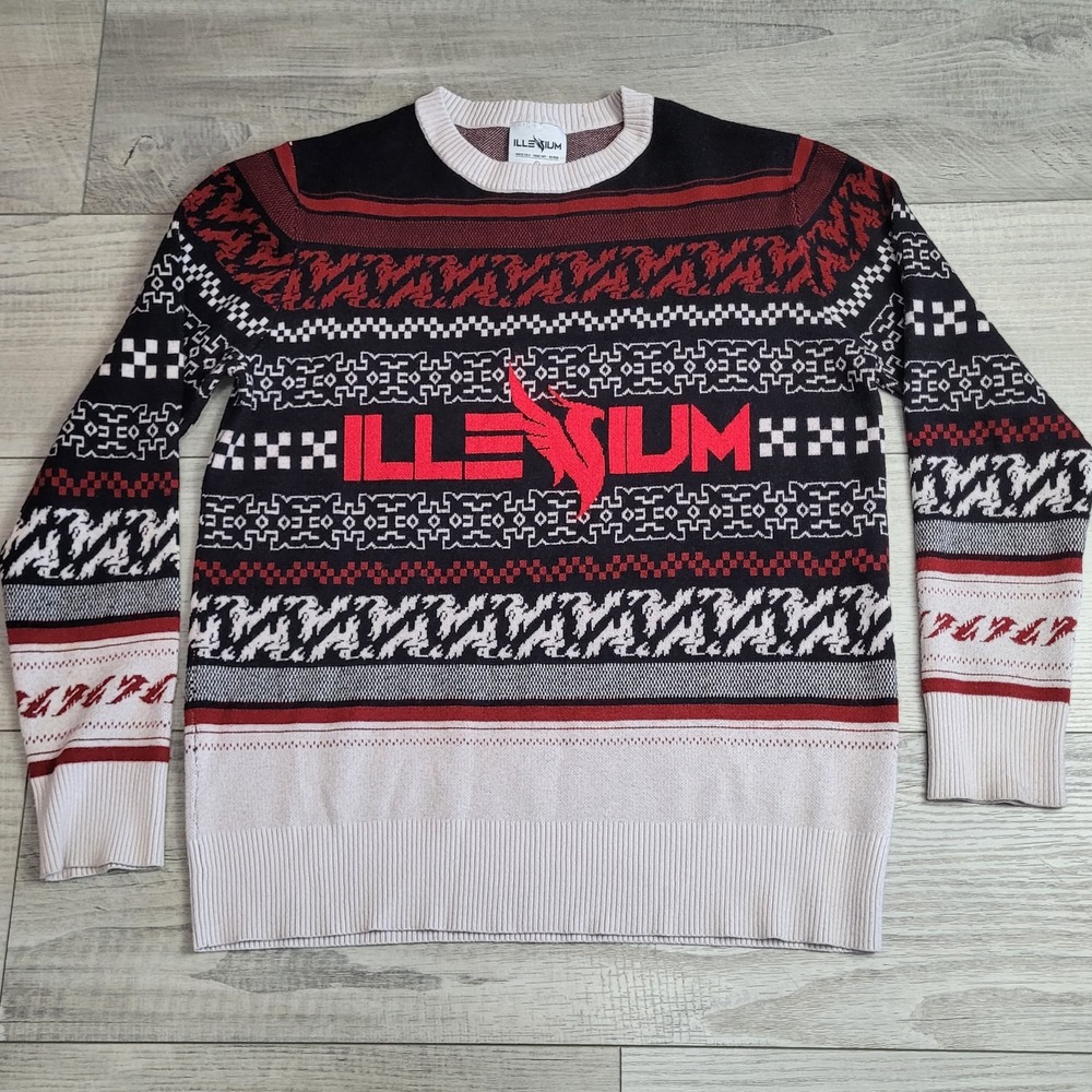 Illenium EDM 2019 Holiday Phoenix Woven Logo Sweater Mens L Rare Limited XLNT